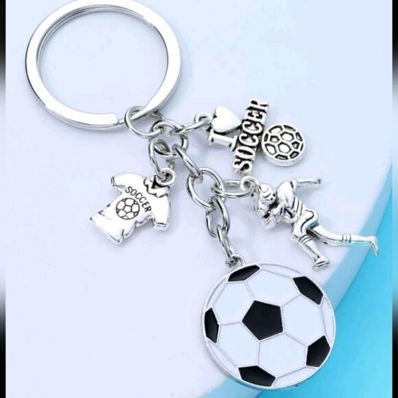 3 for 26 - Soccer Ball Shirt Charm Keychain Silver - Picture 1 of 3